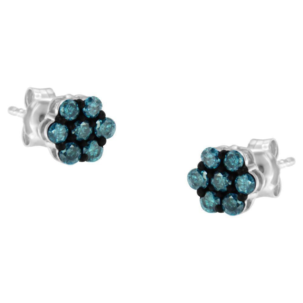 Sterling Silver Treated Blue Diamond Floral Stud Earrings (0.5 cttw, Blue Color, I2-I3 Clarity) - Grocery