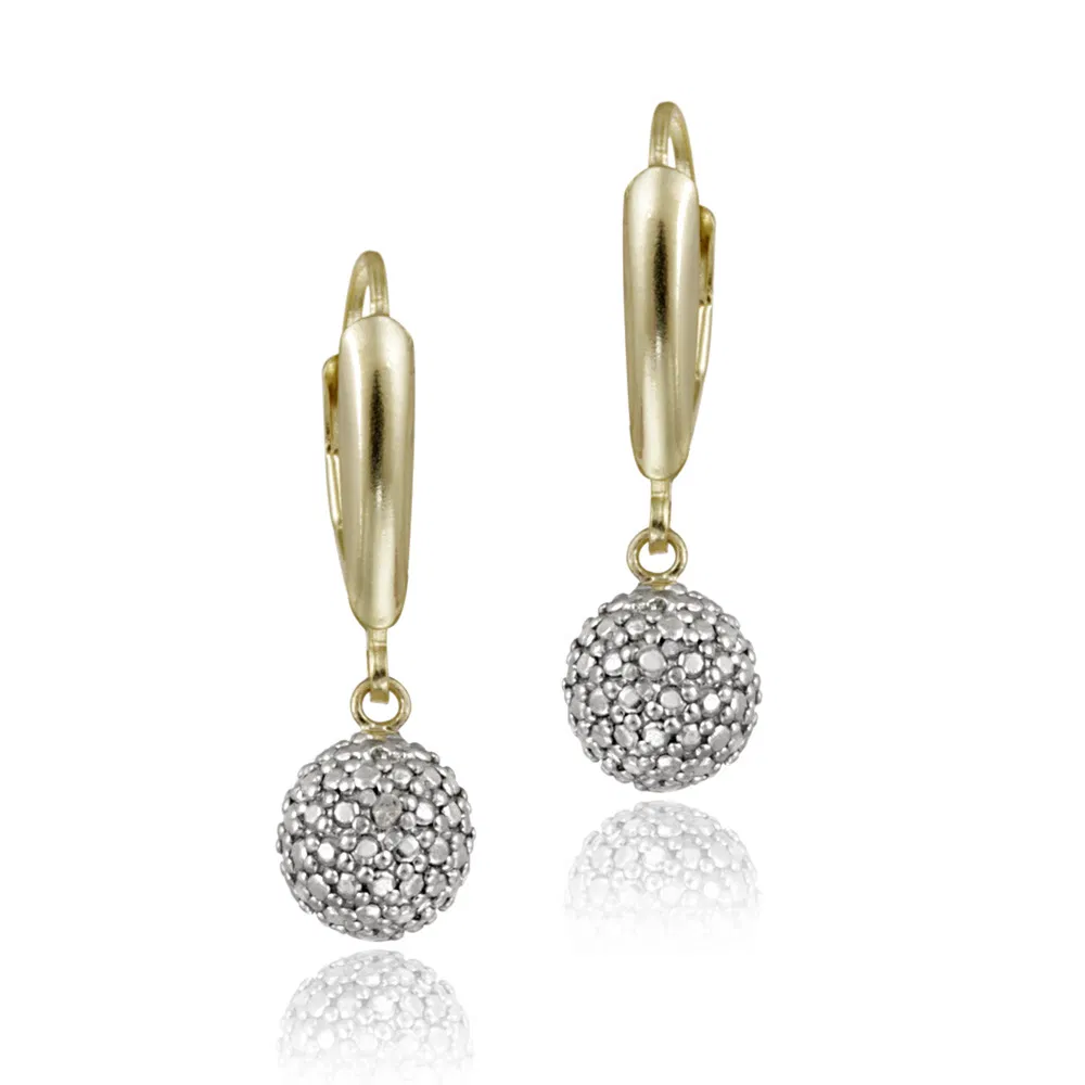 18K Gold over Sterling Silver Diamond Accent Ball Dangle Leverback Earrings - Grocery