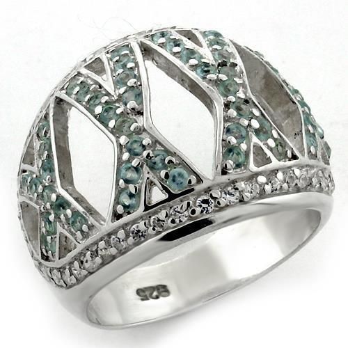 LOAS1136 - High-Polished 925 Sterling Silver Ring with AAA Grade CZ in Sea Blue - Grocery