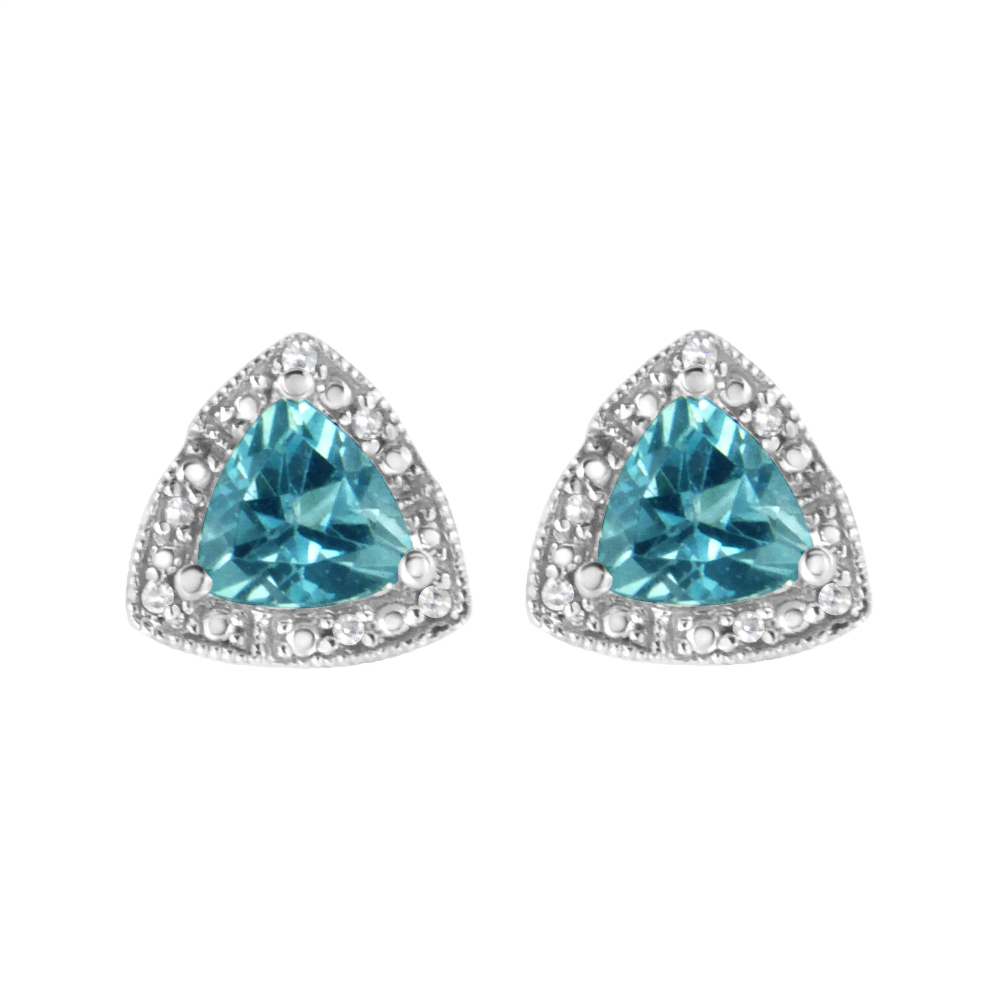 .925 Sterling Silver 6x6 mm Trillion Cut Blue Topaz Gemstone and Diamond Accent Stud Earring (I-J Color, I1-I2 Clarity) - Grocery