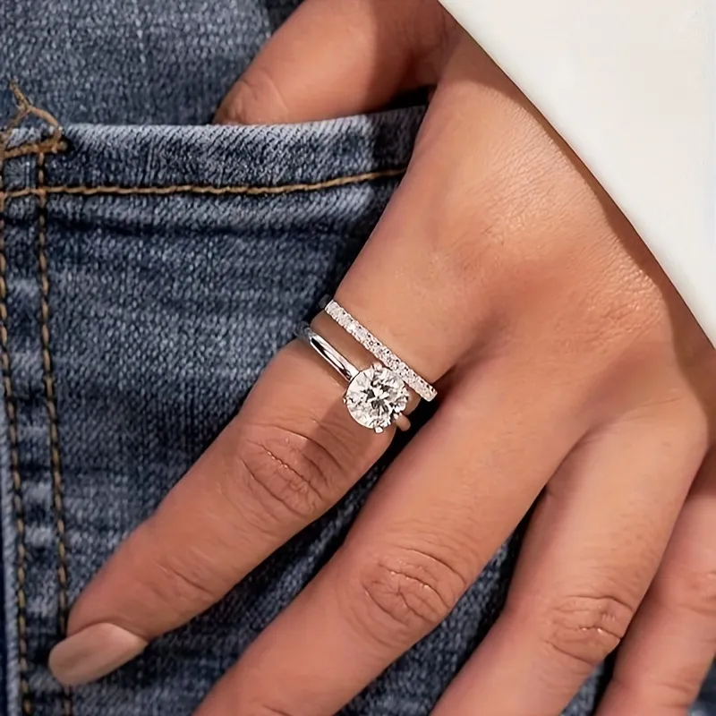 Solitaire Moissanite Engagement Ring, 1CT D Color VVS1 Clarity, 18K White Gold Plated, Ideal Gift for Women - Grocery