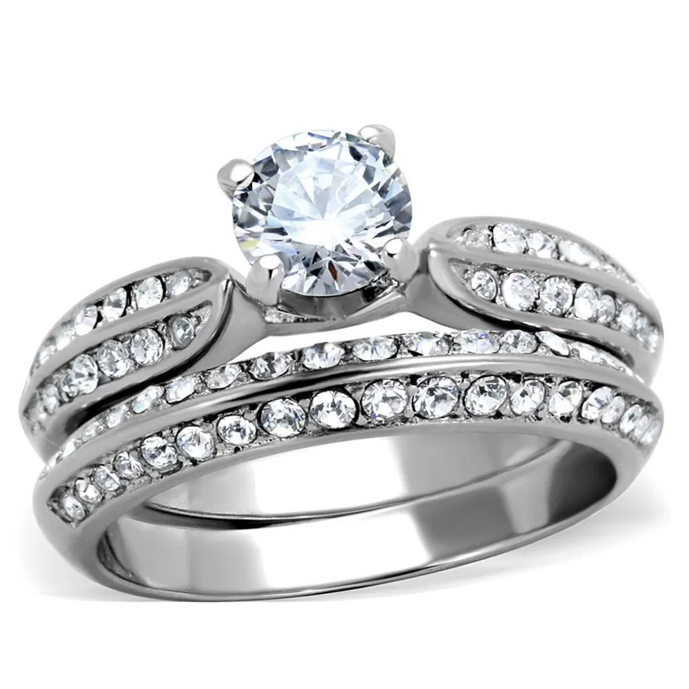 TK1920 - High polished (no plating) Stainless Steel Ring with AAA Grade CZ in Clear - Grocery