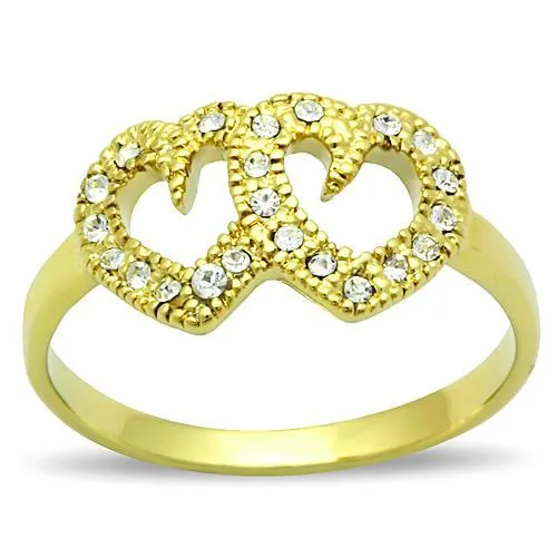 TK1398 - IP Gold(Ion Plating) Stainless Steel Ring with Top Grade Crystal in Clear - Grocery