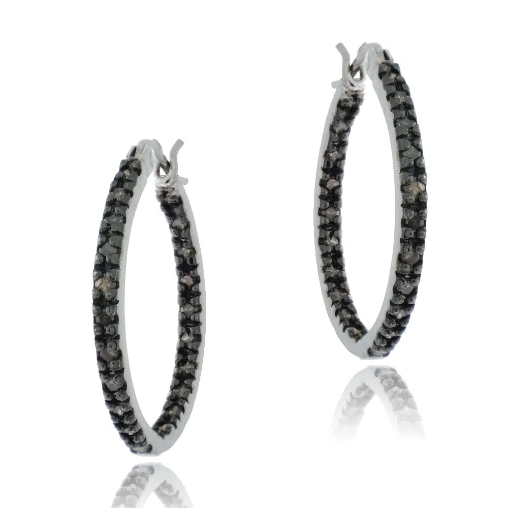 Sterling Silver 1/4ct Champagne Diamond 21mm Hoop Earrings - Grocery