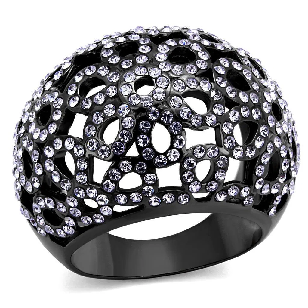 TK2642 - IP Light Black (IP Gun) Stainless Steel Ring with Top Grade Crystal in Tanzanite - Grocery