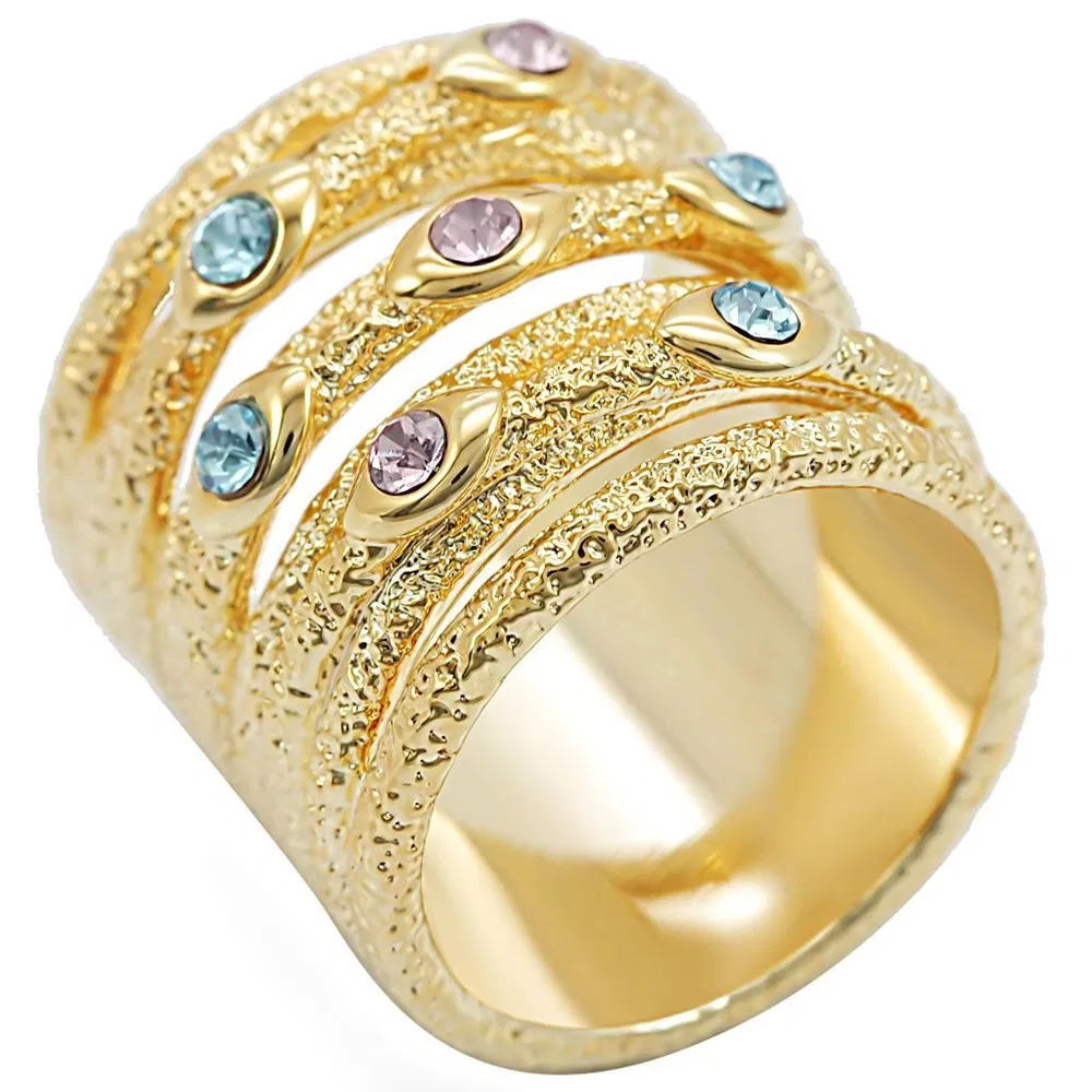 1W047 - Gold Brass Ring with Top Grade Crystal in Multi Color - Grocery