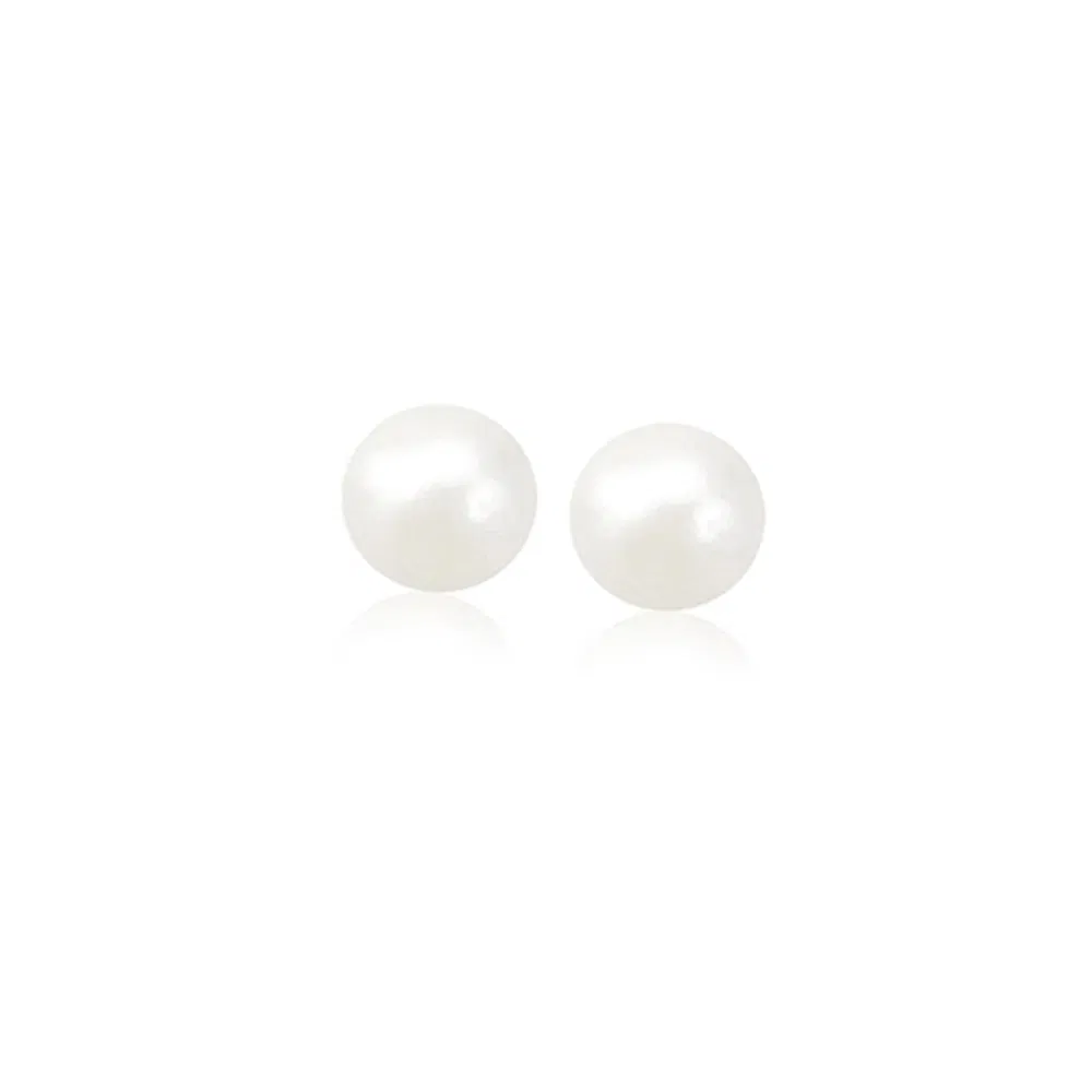 14k Yellow Gold Freshwater Cultured White Pearl Stud Earrings (6mm) - Grocery