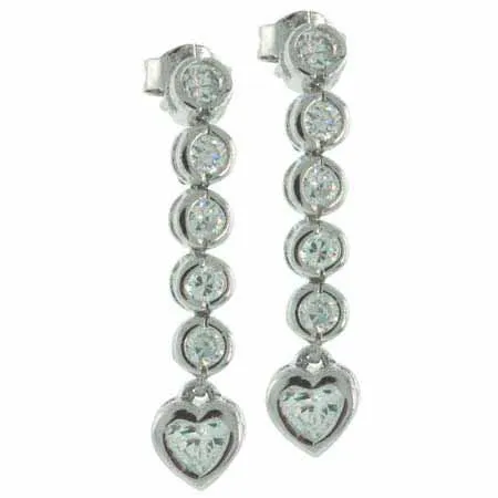 Sterling Silver CZ Circle and Heart Dangle Earrings - Grocery