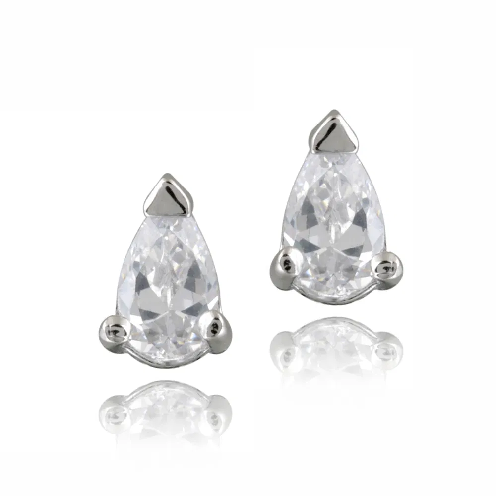 Silver Tone 5/8ct CZ Teardrop Stud Earrings, 5x3mm - Grocery