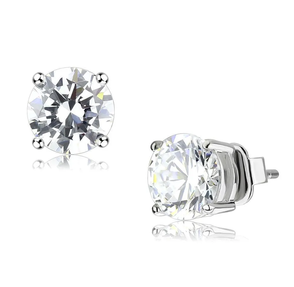 LO4632 - Rhodium Brass Earrings with AAA Grade CZ in Clear - Grocery