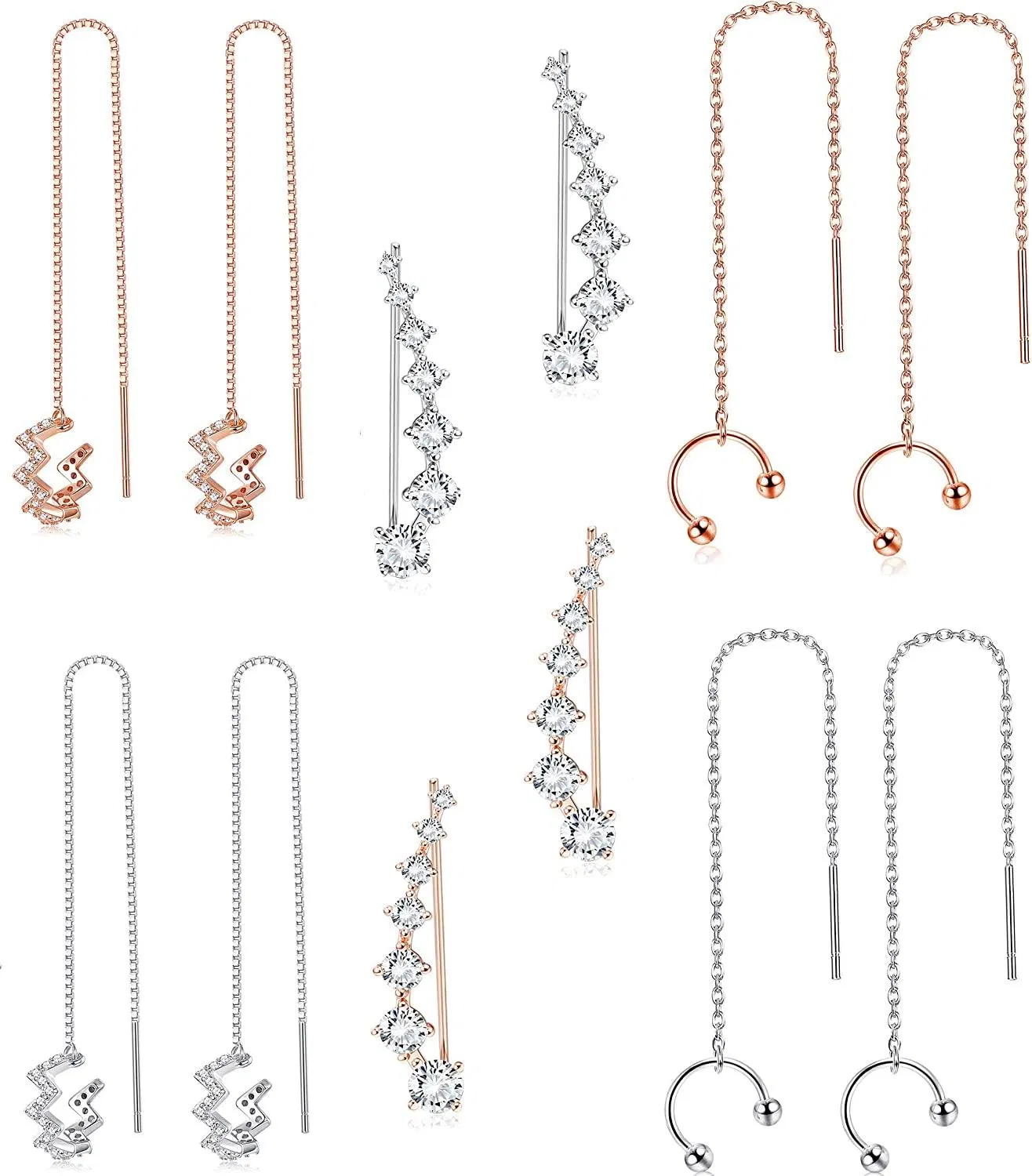 Ear Cuffs Earrings for Women rap Tassel Hoop Climber Wave Cuff Earrings Crawler Threader Earrings Set - Grocery
