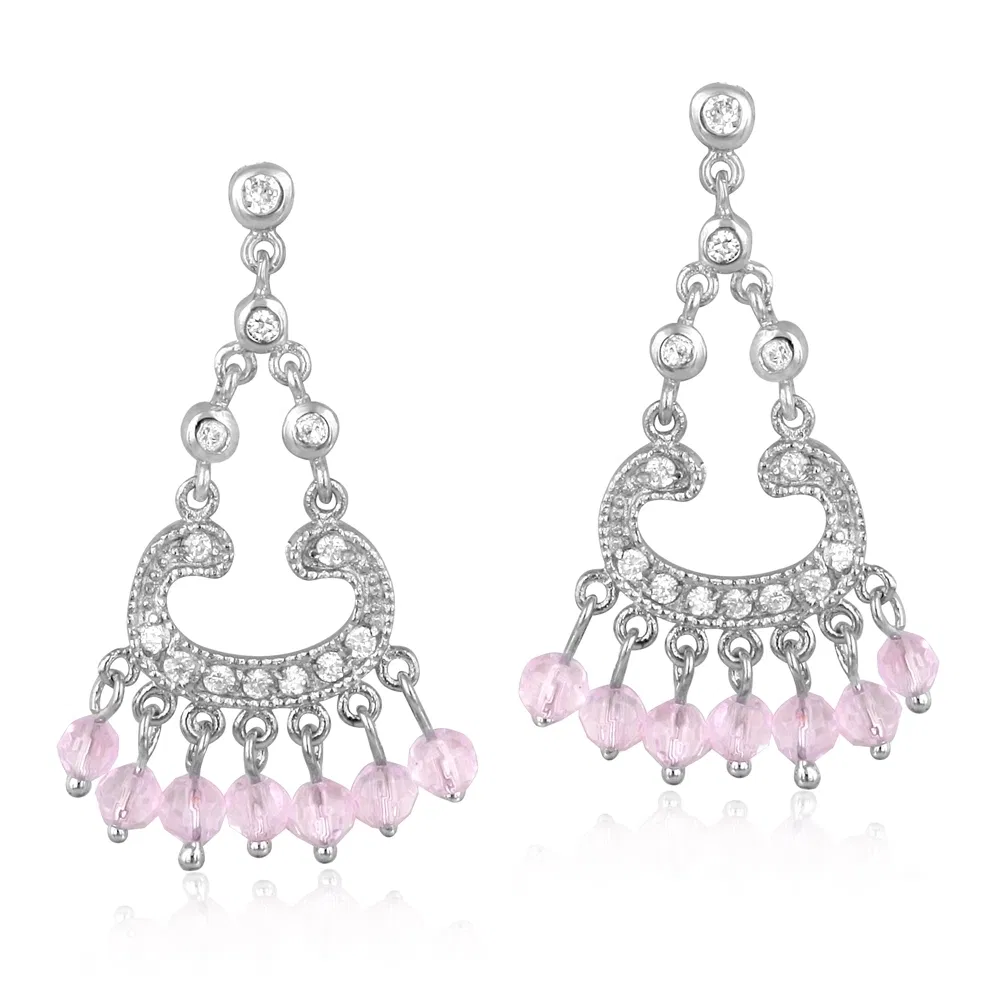 Sterling Silver Soft Pink CZ Beads Chandelier Earrings - Grocery