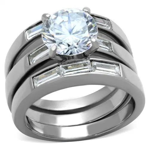 TK1436 - High polished (no plating) Stainless Steel Ring with AAA Grade CZ in Clear - Grocery