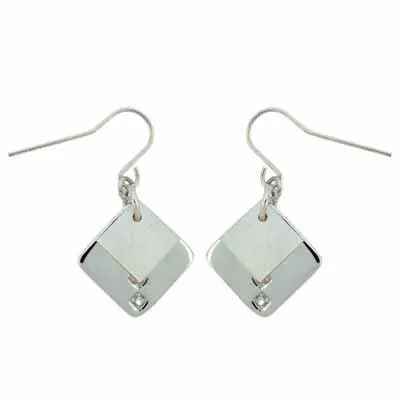 Sterling Silver Mother Of Pearl & CZ Diamond Shaped Earrings - Grocery