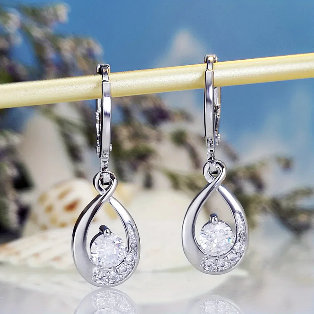 Hollow Teardrop Shape With Sparkling Zircon Decor Dangle Earrings Elegant Luxury Style Copper Silver Plated Jewelry Daily Casual - Grocery