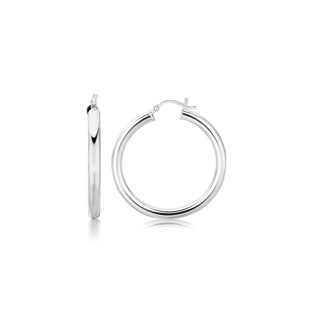 Sterling Silver Thick Rhodium Plated Polished Hoop Style Earrings (4x35mm) - Grocery