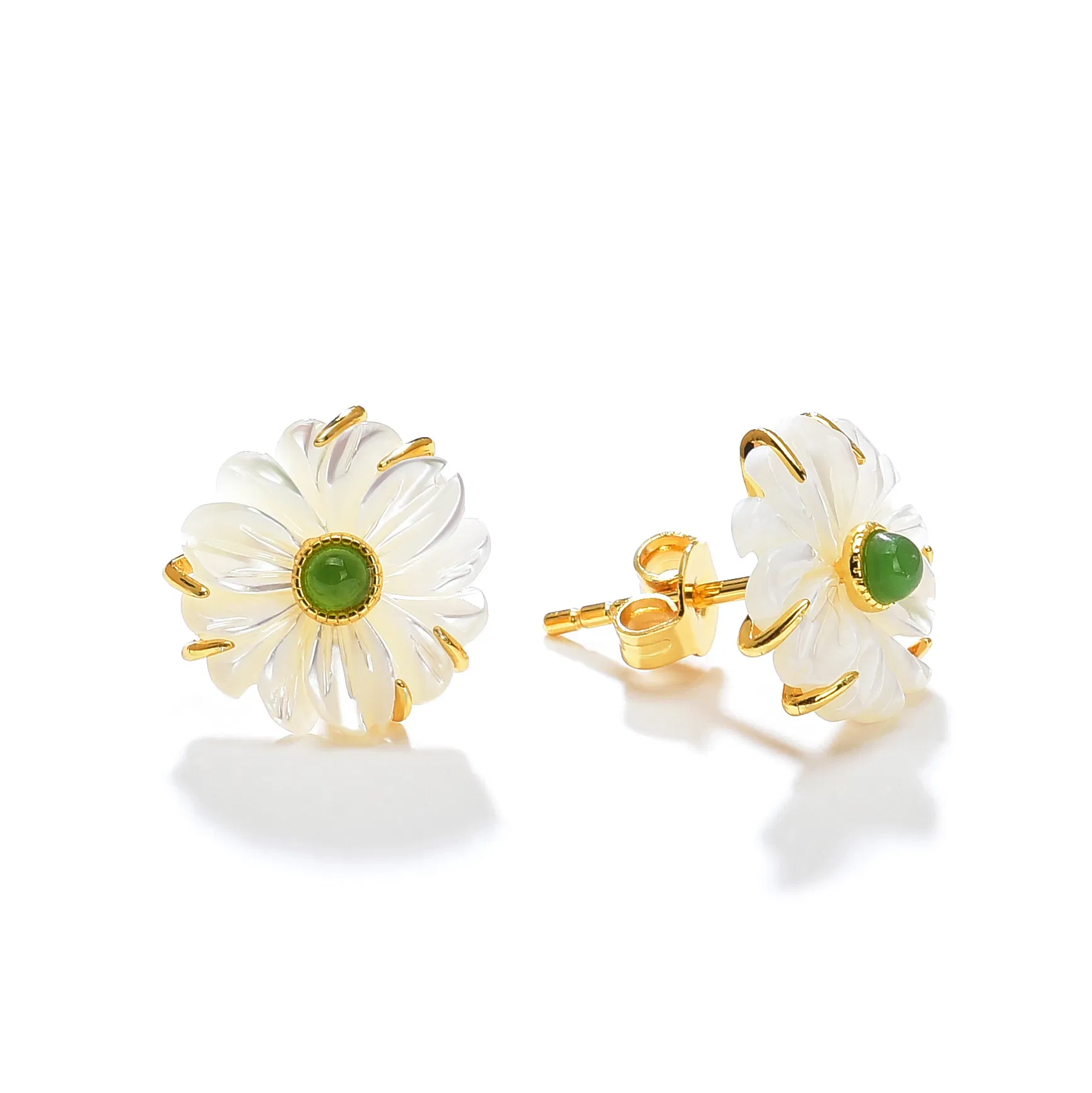 S925 Silver Shell Daisy Earrings Real Gold Electroplated Jasper Sweet Ins Earrings - Grocery
