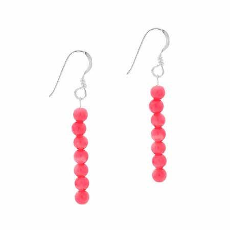 Sterling Silver Created Pink Coral Beaded Dangle Earrings - Grocery