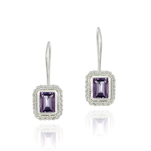 Sterling Silver Amethyst Rectangle Leverback Earrings - Grocery