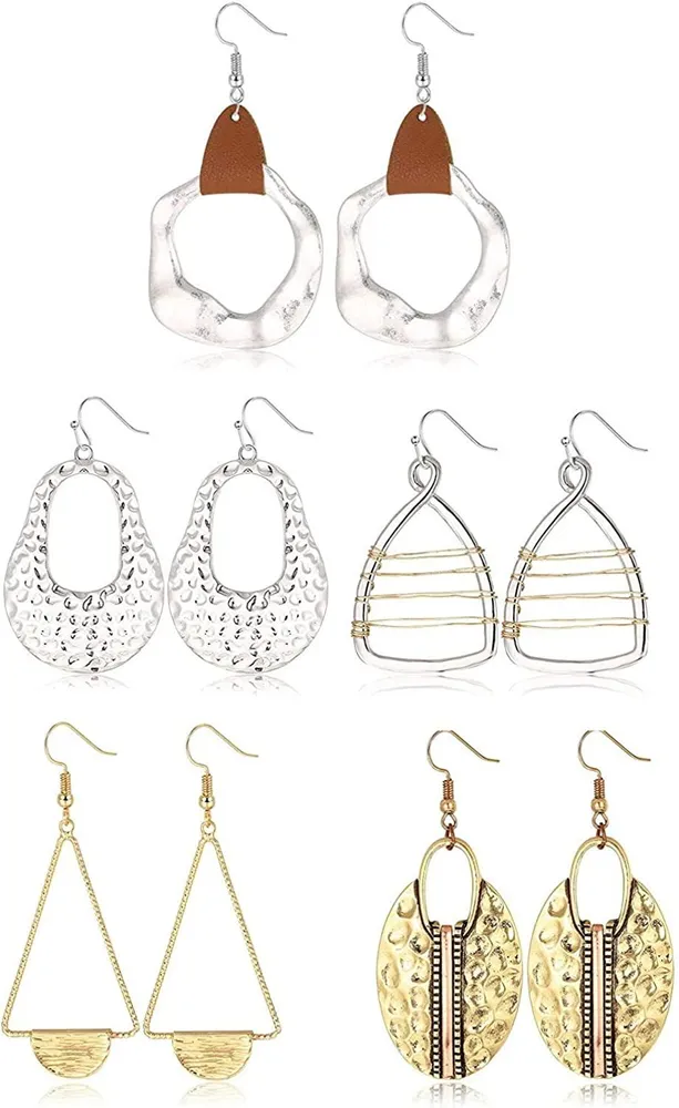 5 Pairs Drop Dangle Earrings Set Lightweight Statement Earrings Vintage Boho Bohemian Earrings for Women Fashion - Grocery