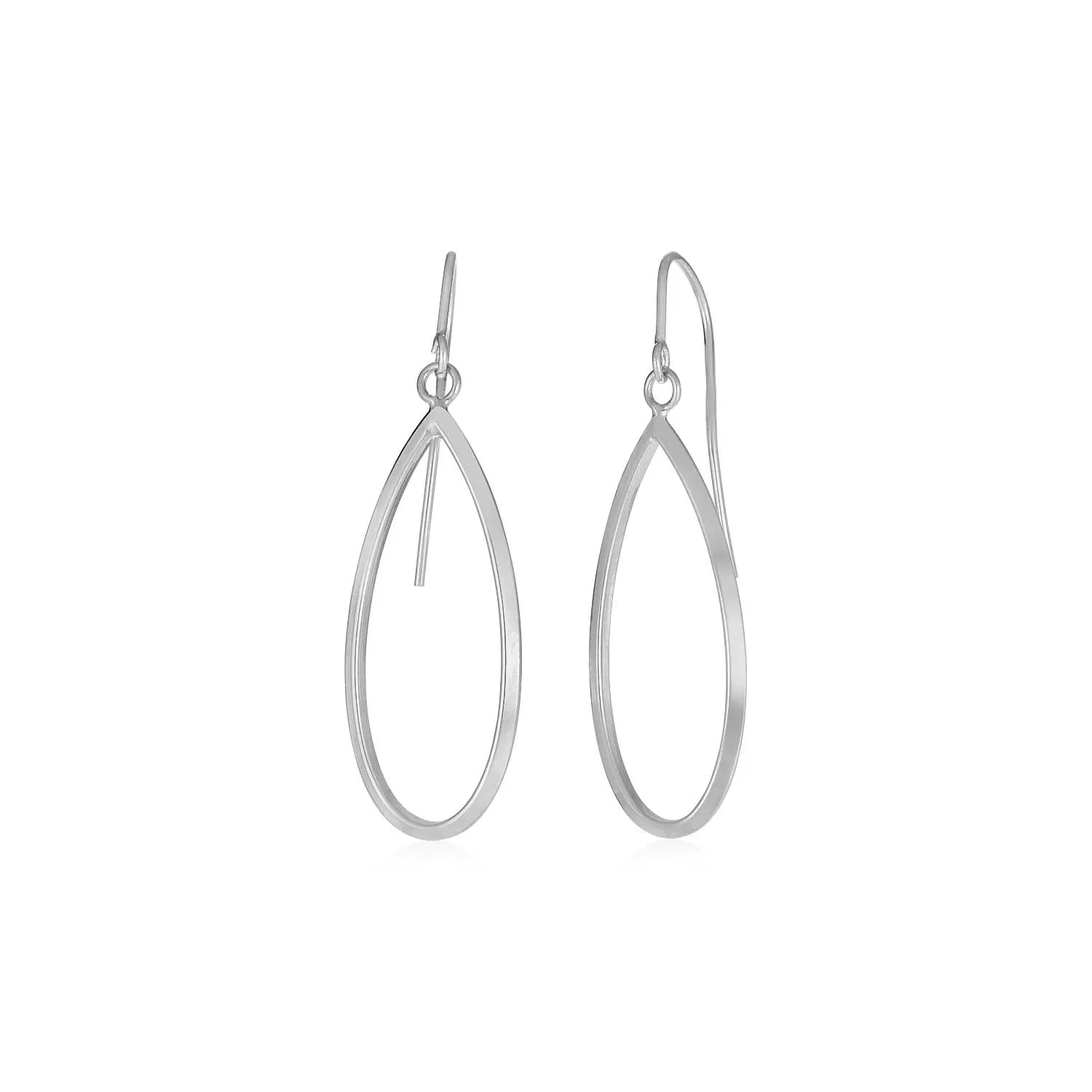 14k White Gold Earrings with Polished Open Teardrop Dangles - Grocery