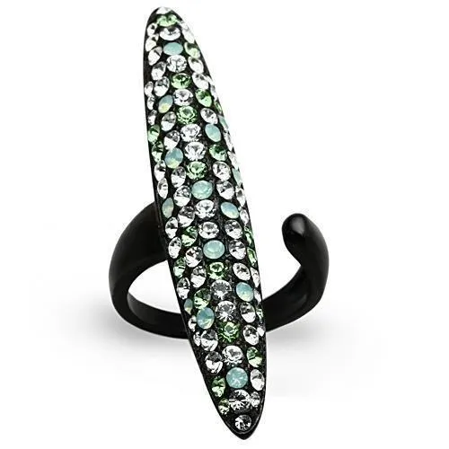 TK1365 - IP Black(Ion Plating) Stainless Steel Ring with Top Grade Crystal in Multi Color - Grocery