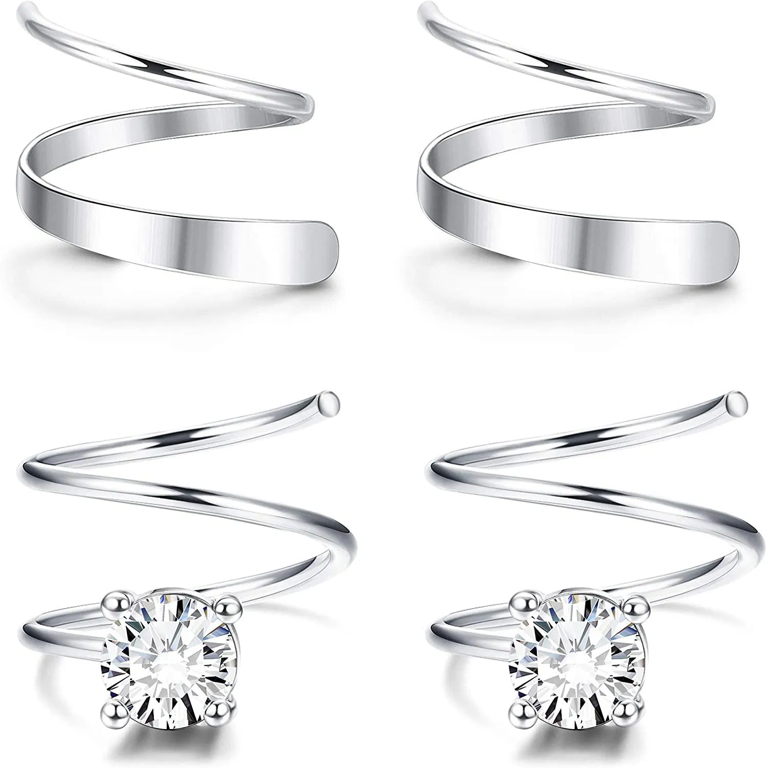 925 Sterling Silver Double Twist Hoop Earrings for Women Star Heart CZ Fashion Ear Climber Wrap Cuff Earrings Set - Grocery