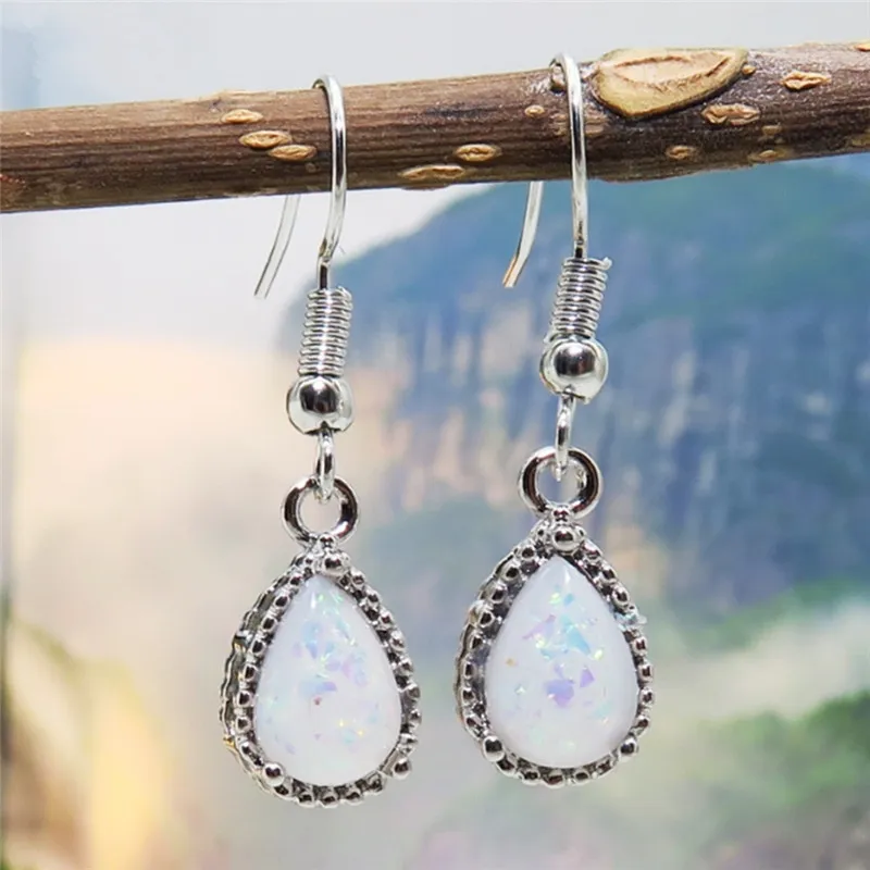 925 Sterling Silver Natural Teardrop Shape Opal Earrings Fine Jewelry For Women Gifts - Grocery