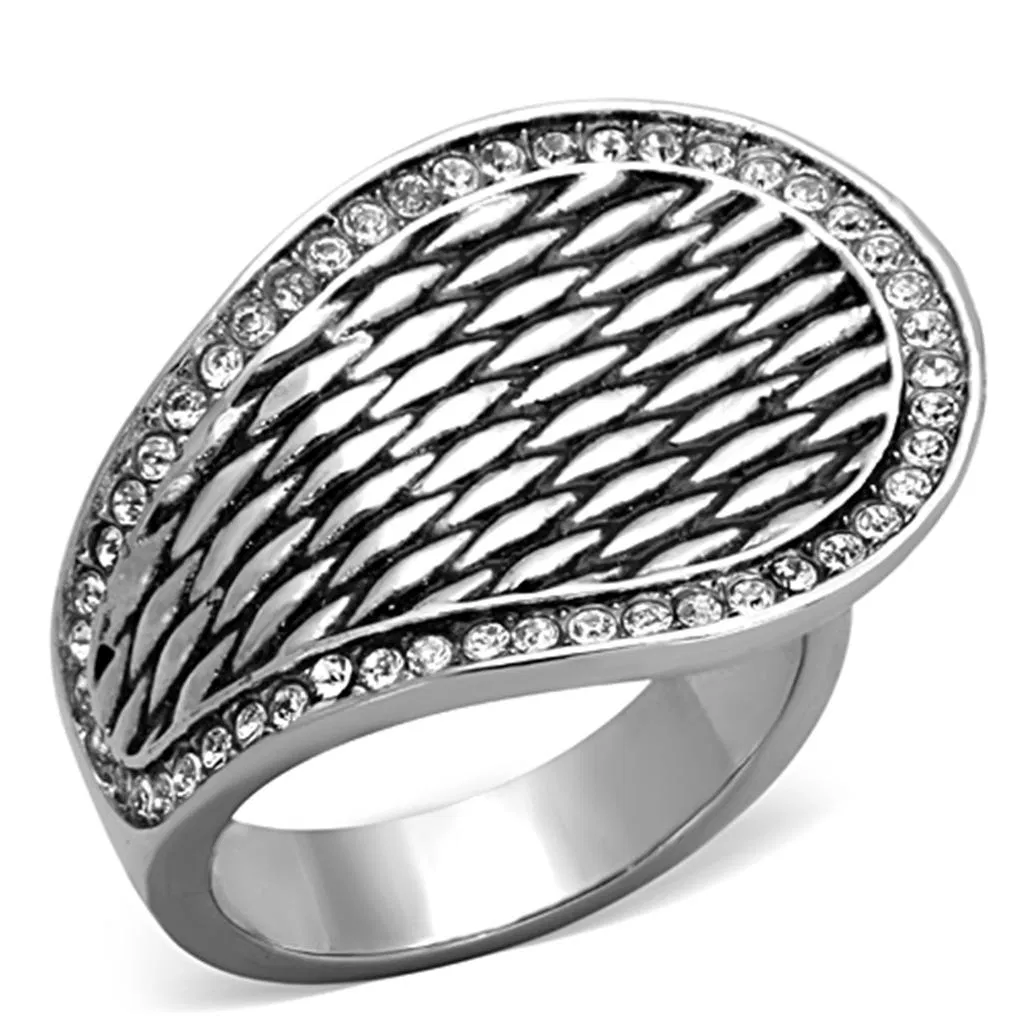 TK1328 - High polished (no plating) Stainless Steel Ring with Top Grade Crystal in Clear - Grocery