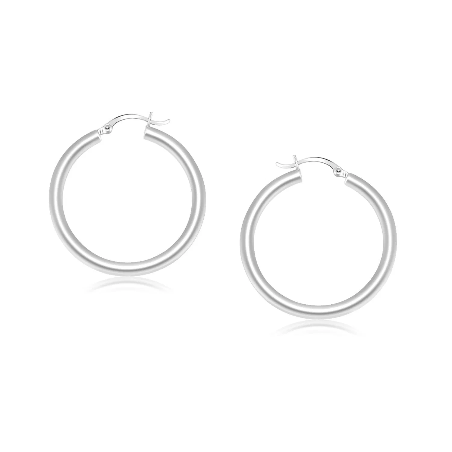 14k White Gold Polished Hoop Earrings (4x25mm) - Grocery