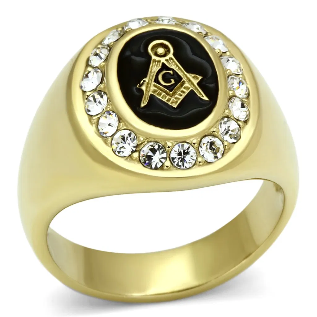 TK766 - IP Gold(Ion Plating) Stainless Steel Ring with Top Grade Crystal in Clear - Grocery