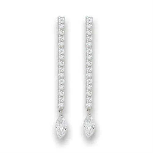 S411207 - Rhodium 925 Sterling Silver Earrings with AAA Grade CZ in Clear - Grocery