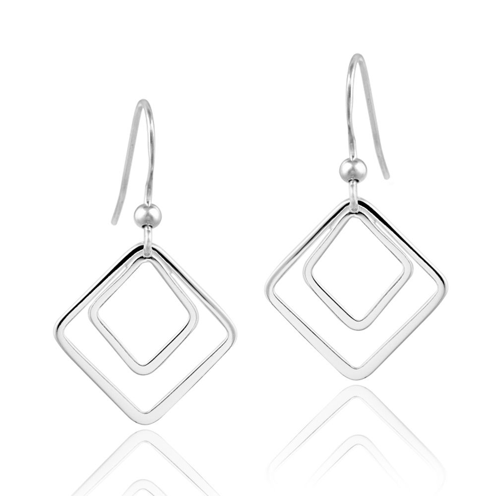Sterling Silver Funky Geometrical Dangle Earrings - Grocery