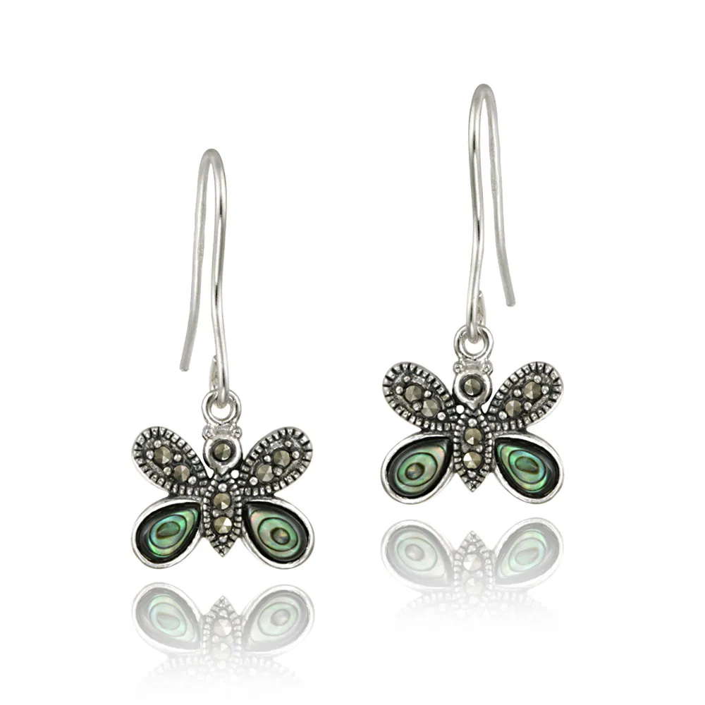 Sterling Silver Marcasite & Abalone Butterfly Earring - Grocery