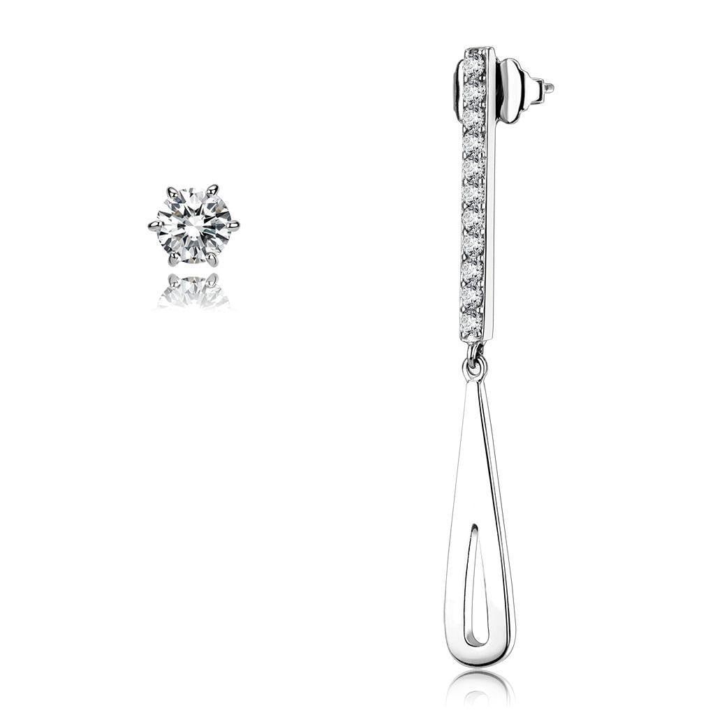 TK3678 - High polished (no plating) Stainless Steel Earrings with AAA Grade CZ in Clear - Grocery