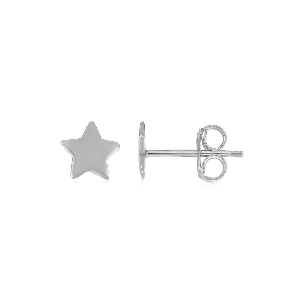 14k White Gold Post Earrings with Stars(6.5mm) - Grocery