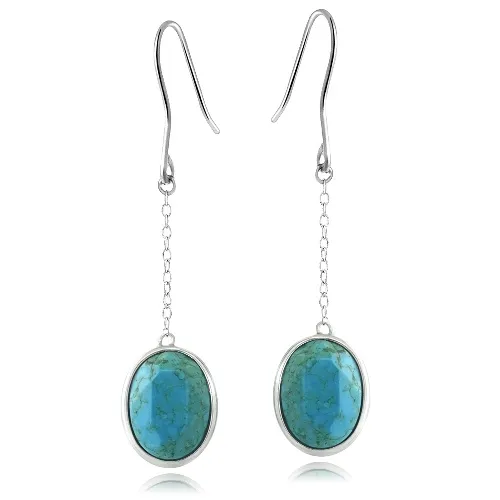 Sterling Silver Reconstituted Turquoise Oval Dangle Earrings - Grocery