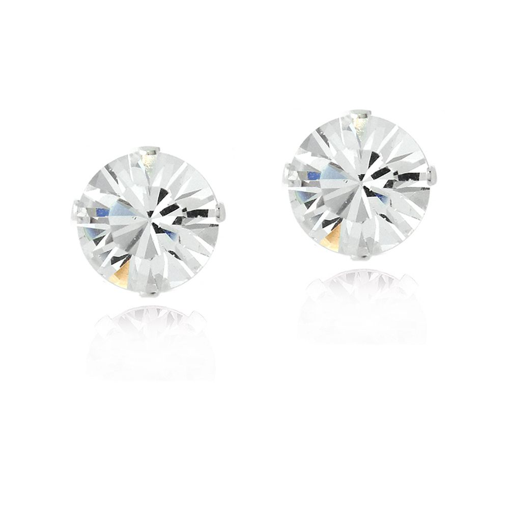 Sterling Silver Clear Swarovski Elements Stud Earrings, 8mm - Grocery