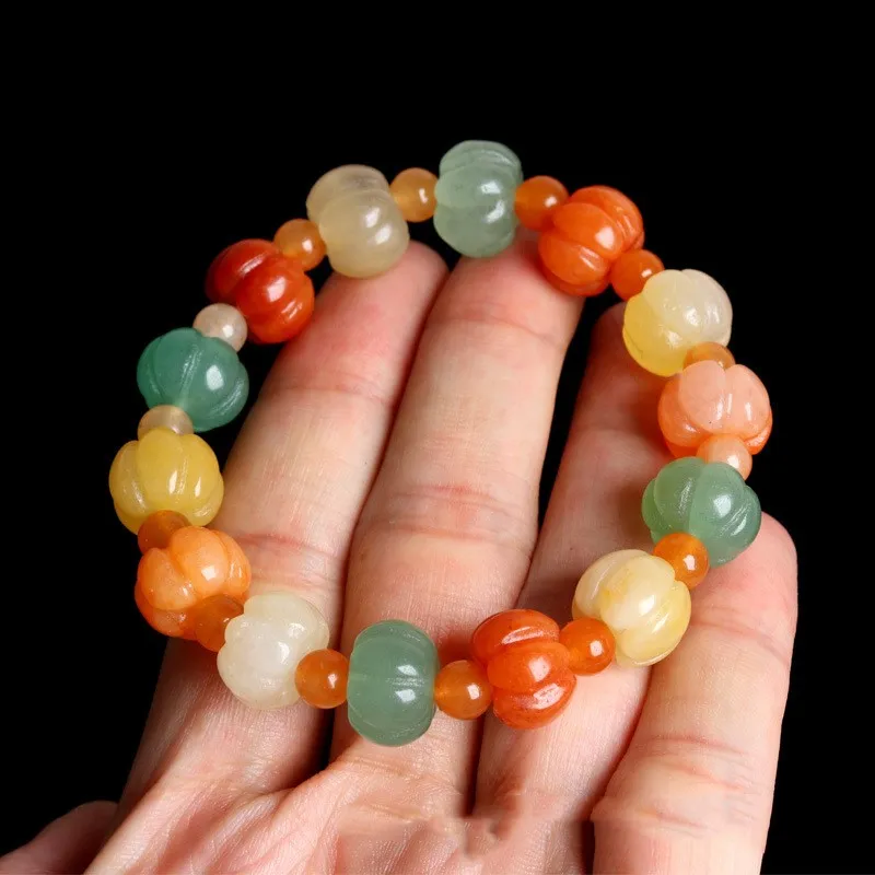 Karamay Gold Silk Jade Colorful Pumpkin Bead Bracelet - Grocery