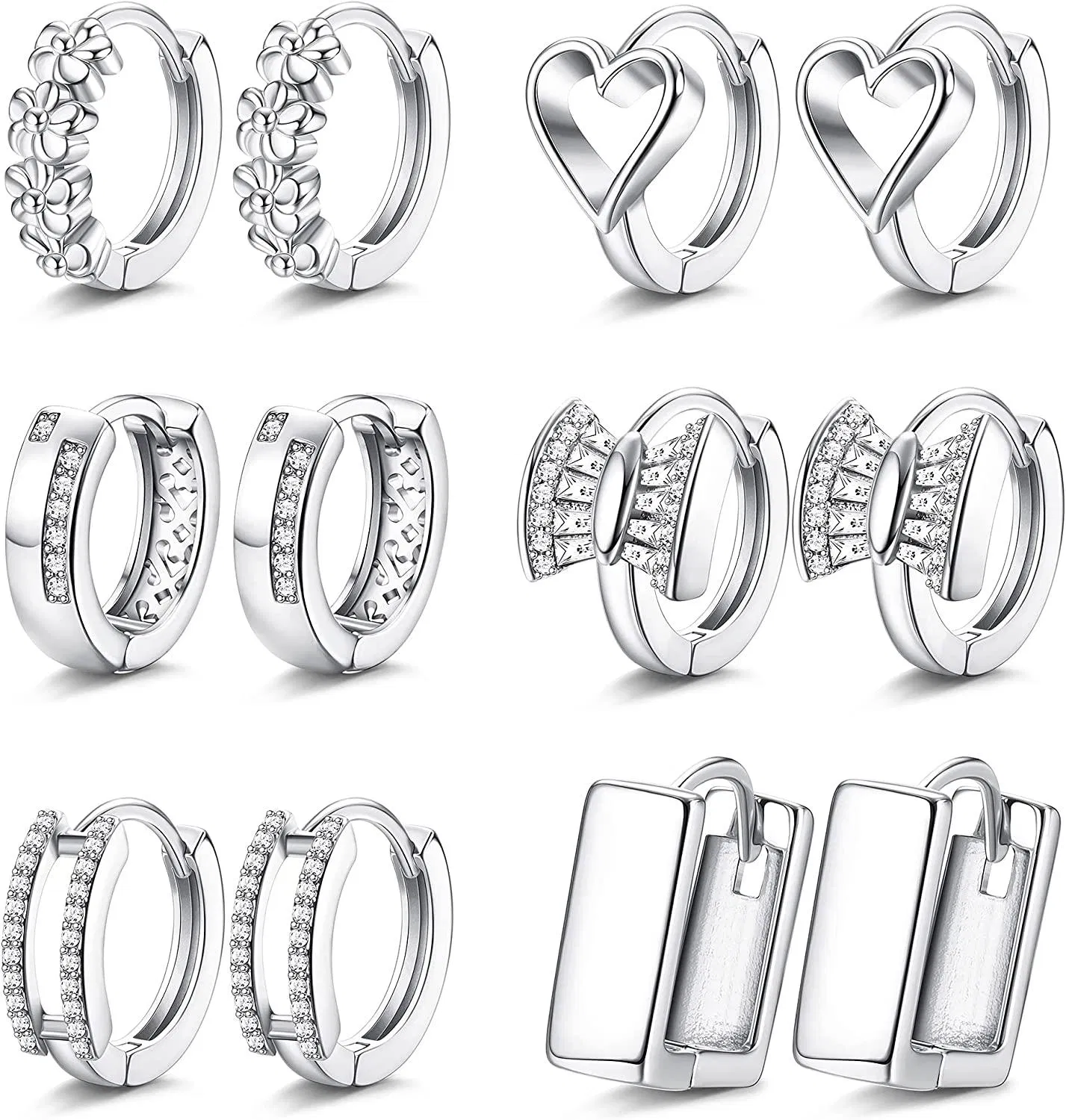 6 Pairs 14K Real Gold Plated Huggie Hoop Earrings for Women Dainty Small Hoops Earrings Cubic Zirconia Hypoallergenic Huggy Gold Earrings Set Gifts - Grocery
