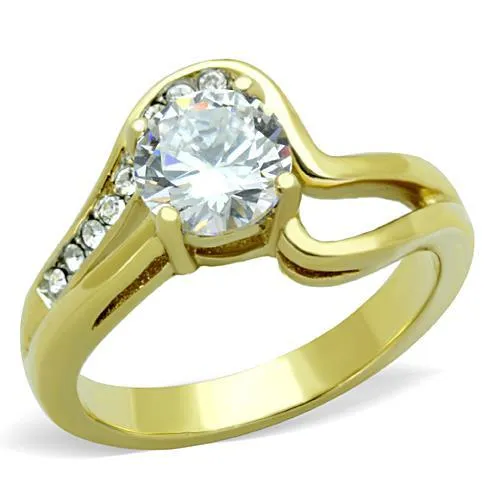 TK1702 - Two-Tone IP Gold (Ion Plating) Stainless Steel Ring with AAA Grade CZ in Clear - Grocery