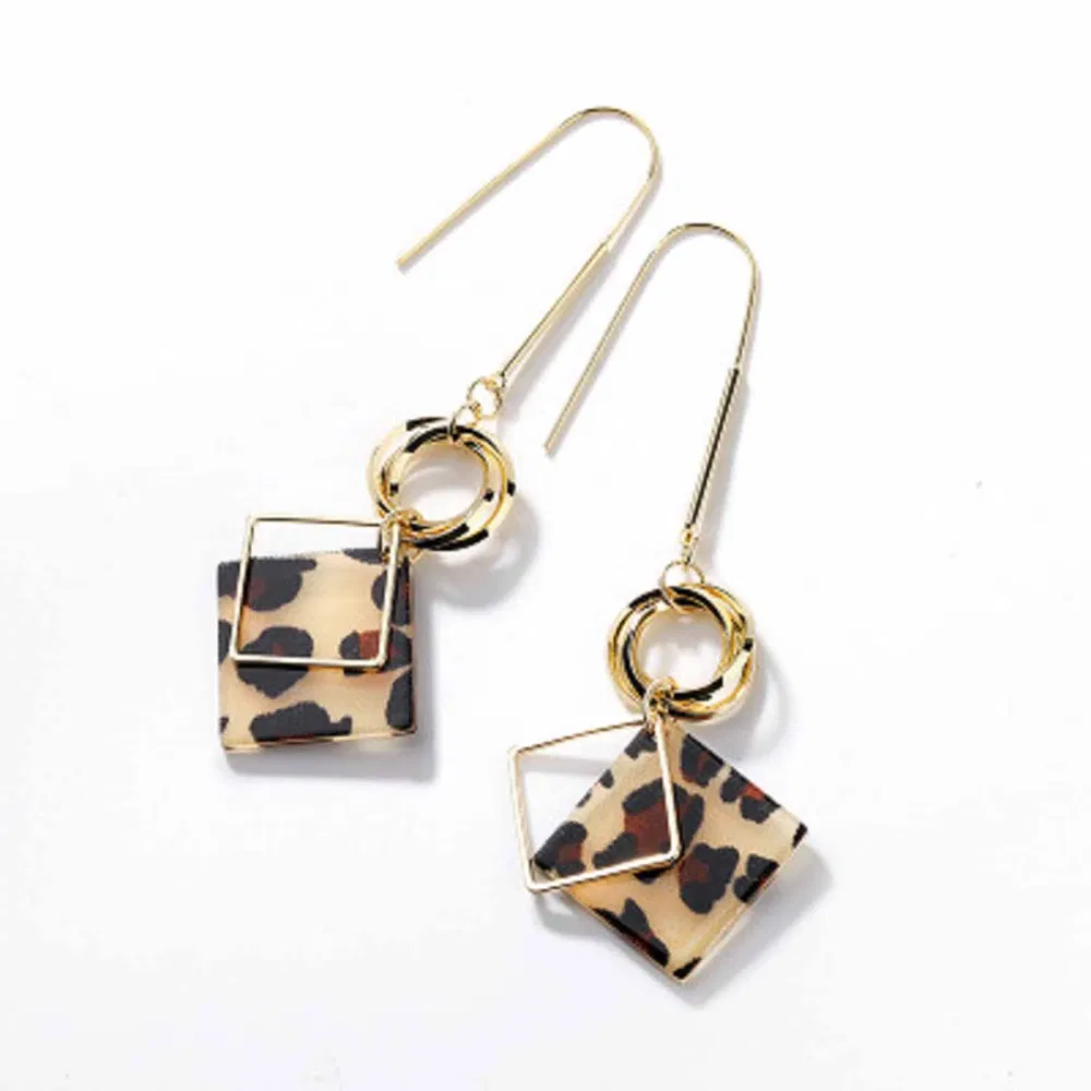 Dangle Earrings Sterling Silver Plated Geometric Acrylic Square Charm Drop - Grocery