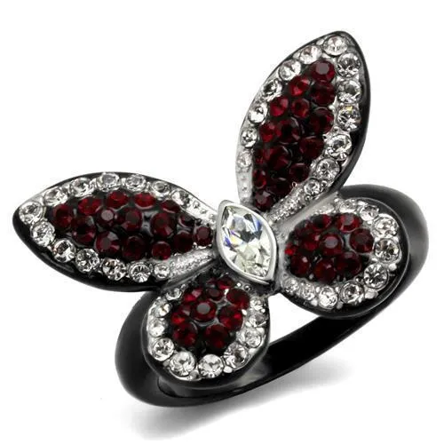 TK2273 - Two-Tone IP Black (Ion Plating) Stainless Steel Ring with Top Grade Crystal in Siam - Grocery