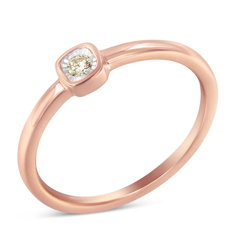 14K Rose Gold Plated .925 Sterling Silver 1/20 Carat Diamond Square Cushion-Shaped Miracle Set Petite Fashion Promise Ring (J-K Color, I1-I2 Clarity) - Grocery