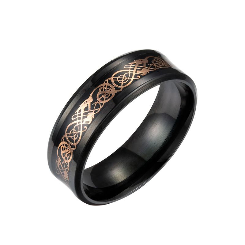 Popular Titanium Steel Plated Black Dragon Pattern Ring Stainless Steel Blue Men's Ring - Grocery