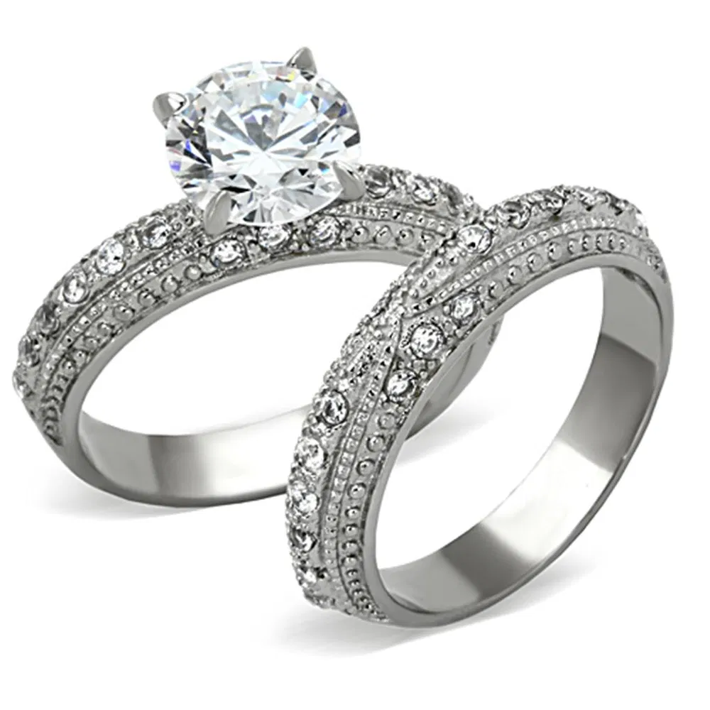 TK1228 - High polished (no plating) Stainless Steel Ring with AAA Grade CZ in Clear - Grocery