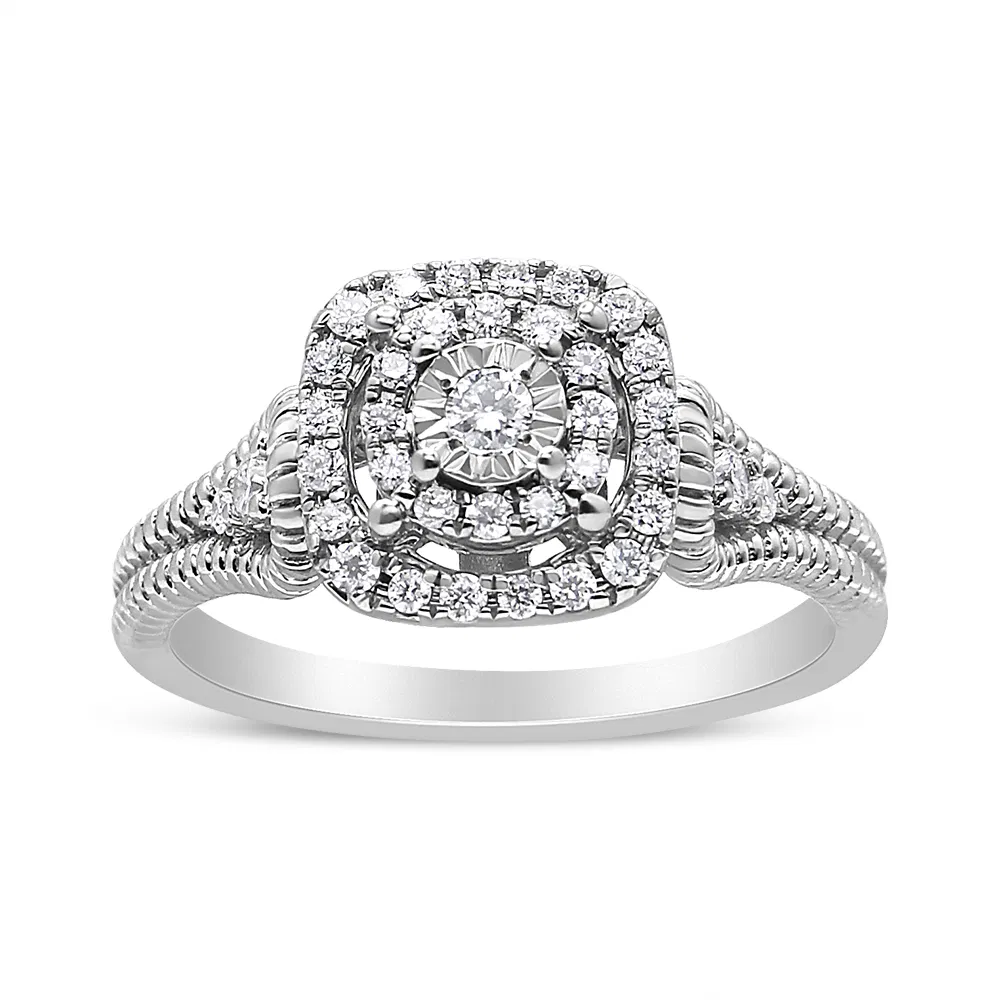 .925 Sterling Silver 1/3 Cttw Miracle Set Round-Cut Diamond Cocktail Ring (H-I Color, I1-I2 Clarity) - Grocery