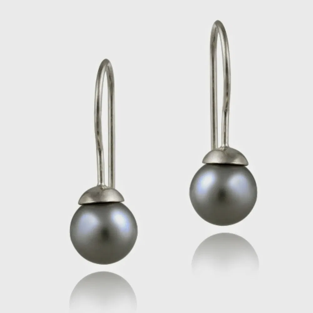 Sterling Silver 8mm Gray Shell Pearl Drop Earrings - Grocery