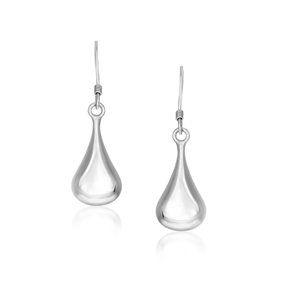 Sterling Silver Long Teardrop Shape Puff Drop Earrings - Grocery