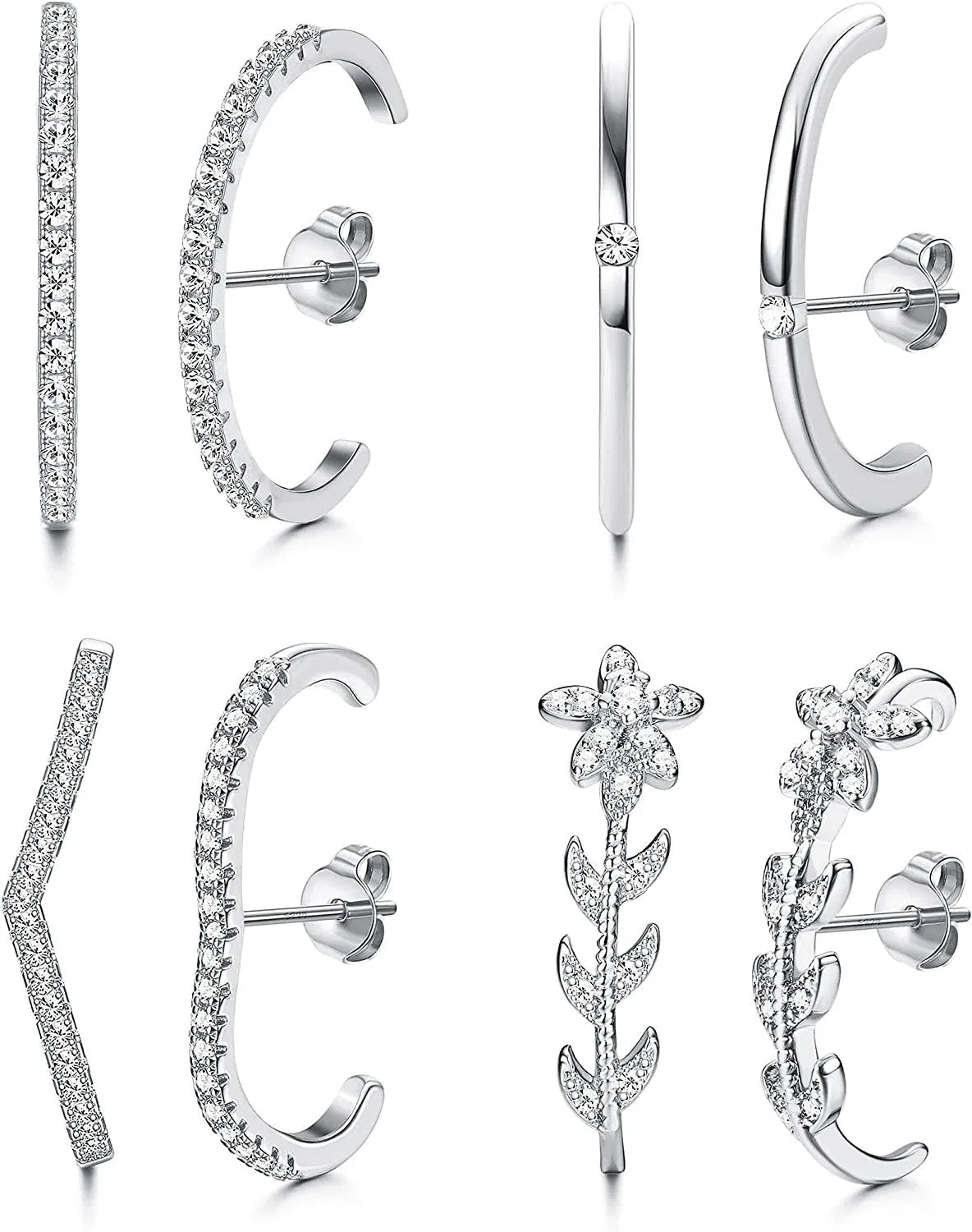 4 Pairs Suspender Earrings for Women CZ Ear Lobe Cuff Stud Earrings Minimalist Suspension Hoop Earring Set - Grocery